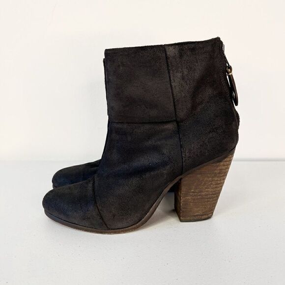 Rag & Bone Classic Newbury Black Suede Stacked Heel Ankle Boots - Picture 2 of 6